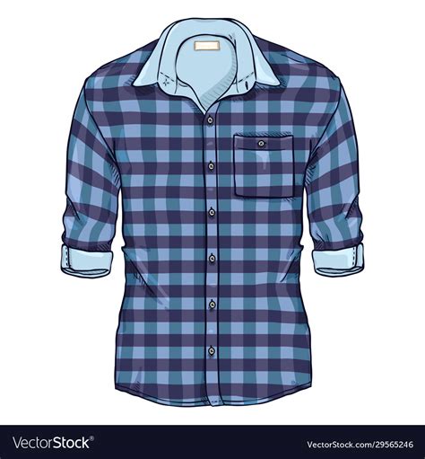 Cartoon Blue Checkered Men Shirt With Roll Up Vector Image