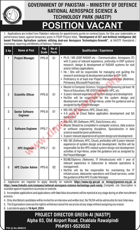 Nastp National Aerospace Science Islamabad Jobs April 2024