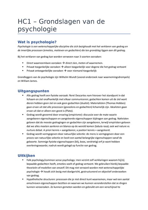 HC1 Grondslagen Van De Psychologie HC1 Grondslagen Van De