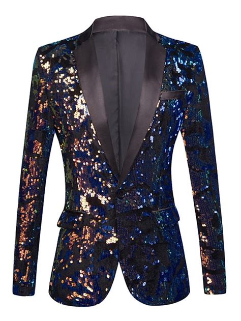 Men S Party Sparkle Sequin Blazer Regular Regular Fit Sequin Blue