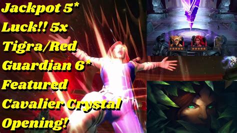 Jackpot 5 Luck 5x Tigrared Guardian 6 Star Featured Cavalier Crystal Opening Mcoc Youtube