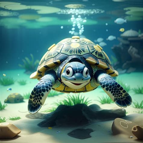 Ic Ne Vectorielle De La Tortue Douce Et Heureuse Nageant Illustration