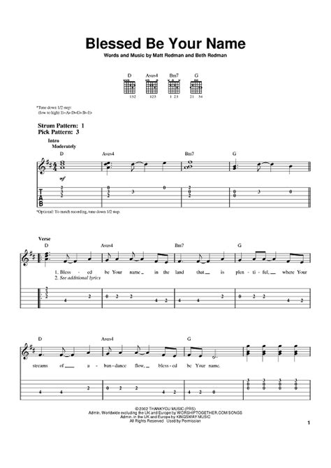 Blessed Be Your Name Sheet Music By Matt Redman Tree63 For Easy Guitar Tab Sheet Music Now