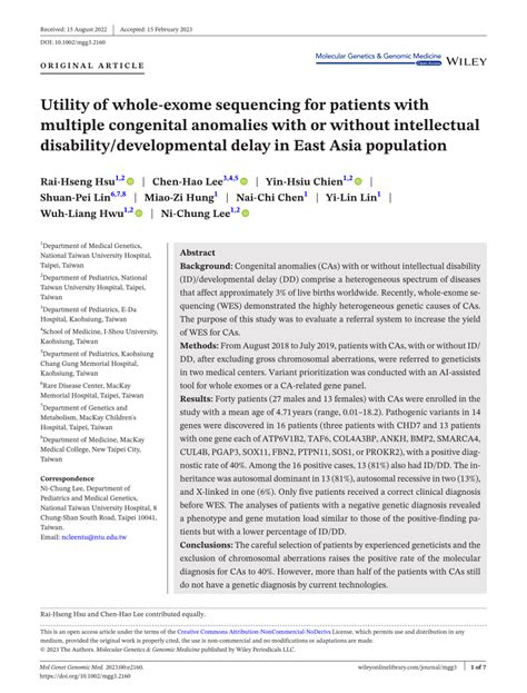 Pdf Utility Of Wholeexome Sequencing For Patients With Multiple