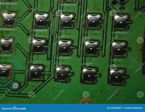 Button Circular Contact Pads Of A Printed Circuit Board Underside