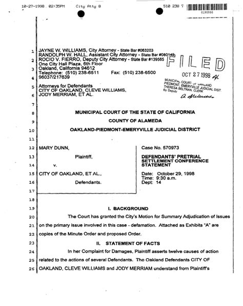 Settlement Conference Statement Filed Filing October Trellis