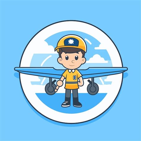 Niño lindo con ilustración vectorial de avión personaje de piloto de