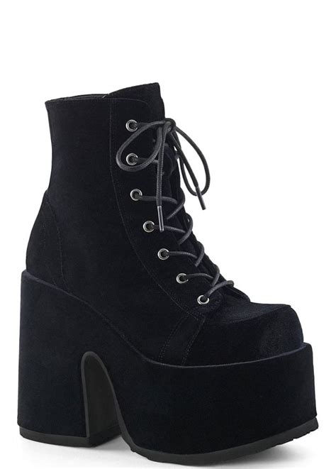 Demonia Camel 203 Velvet Platform Ankle Boot Attitude Clothing