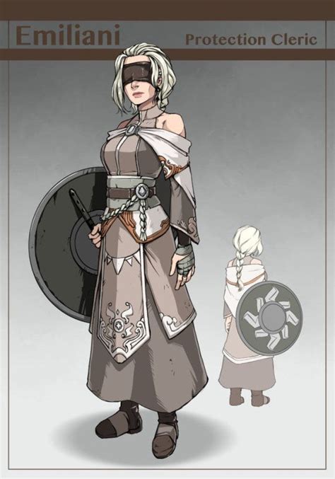 Female Human Cleric Paladin Blind White Hair Robes Shield Northern Fantasy Character Design