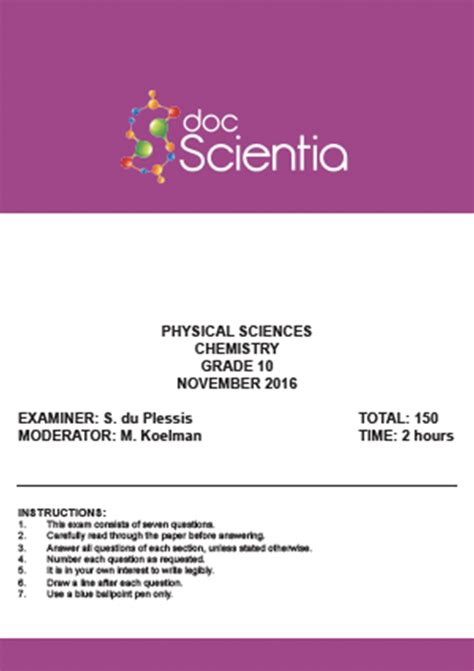 Gr10 Physical Sciences Chemistry Nov 2016