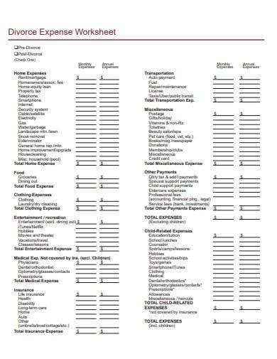 Divorce Planning Worksheets