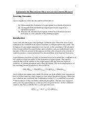 Experiment A Precipitation Docx Experiment A Precipitation