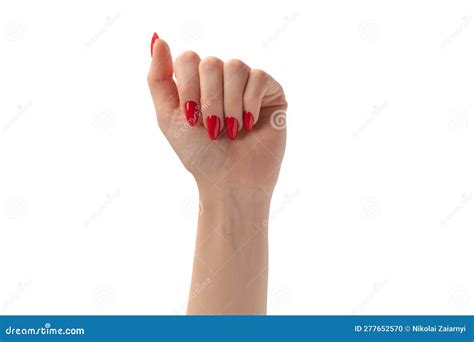 Woman Hands With Red Nails Isolated On A White Background Stock Photo