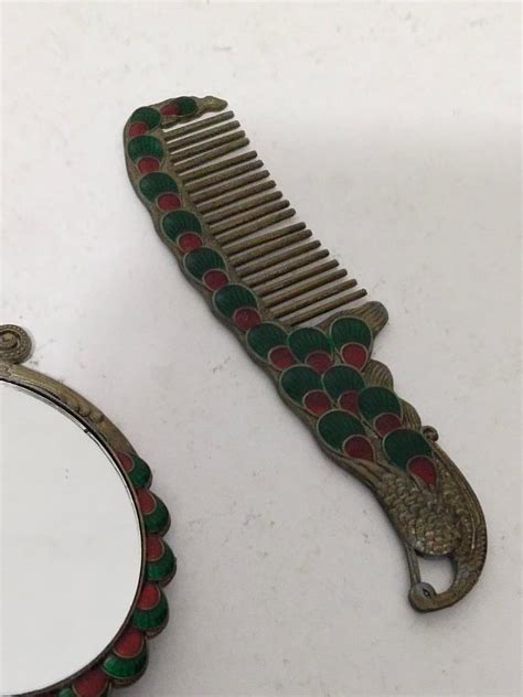 Vintage Ladies Mirror And Comb Peacocks Design Japan 1960s Era Hobbies