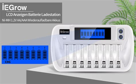 iEGrow Batterieladegerät 9 Slots Intelligentes LCD Akku Ladegerät AA