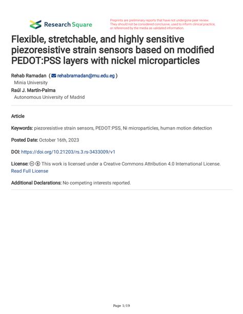 PDF Flexible Stretchable And Highly Sensitive Piezoresistive Strain