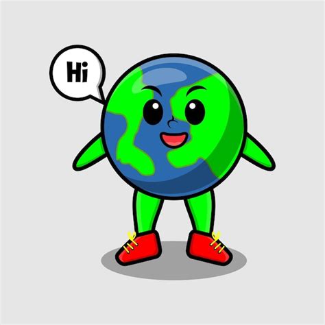 Premium Vector Cute Cartoon Earth Character With Happy Expression In