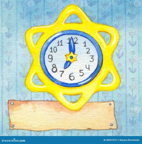 Series Of Watercolors Wall Clock With A Banner For Text Stock