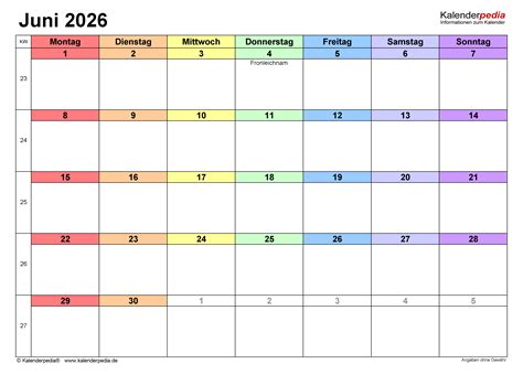 kalender juni   kostenlose  vorlagen