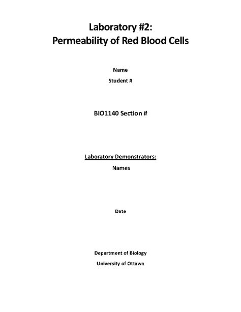 Bio Lab Permeativity Of Rbcs To Post Laboratory Permeability