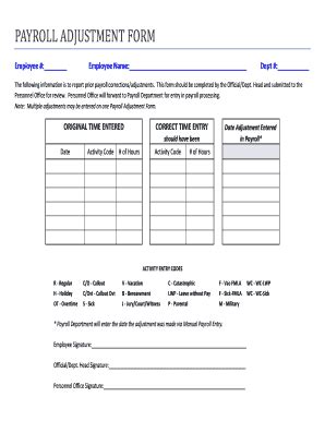 Payroll Adjustment Form Template Fill Online Printable Fillable