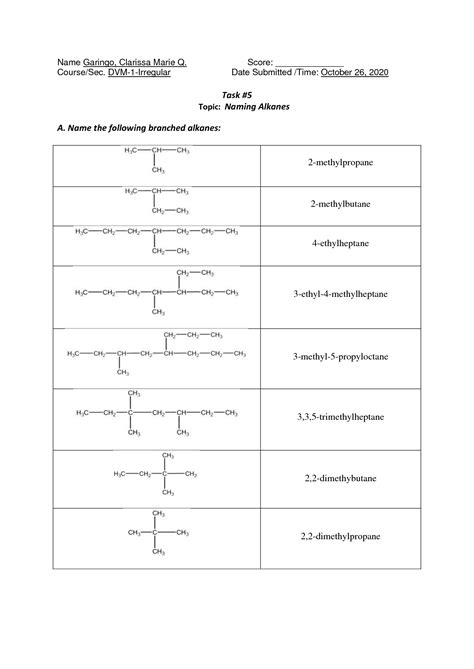 Solution Chemistry Branched Alkanes Worksheet Studypool Worksheets