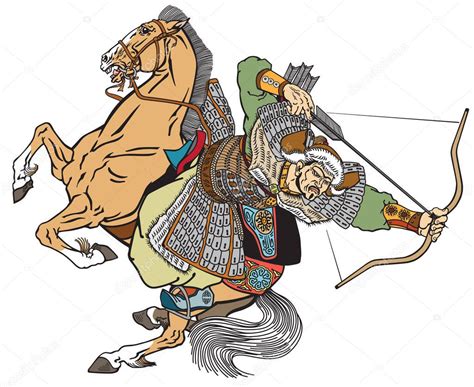 Guerrero Arquero Mongol En Un Caballo Montando Un Caballo De Caballo Y