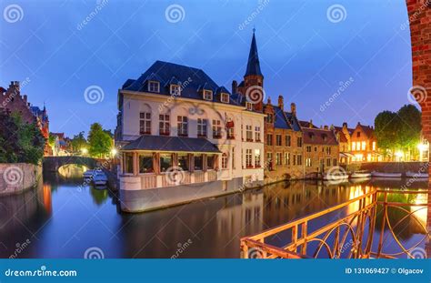 Old Town at Night, Bruges, Belgium Stock Image - Image of cityscape ...