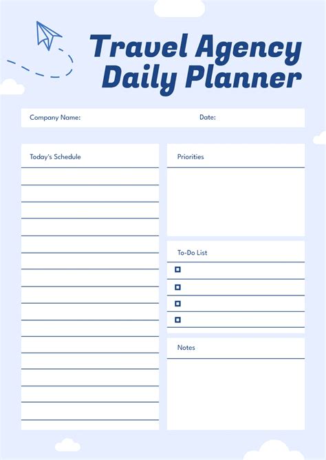 Free Travel Agency Daily Planner Template to Edit Online