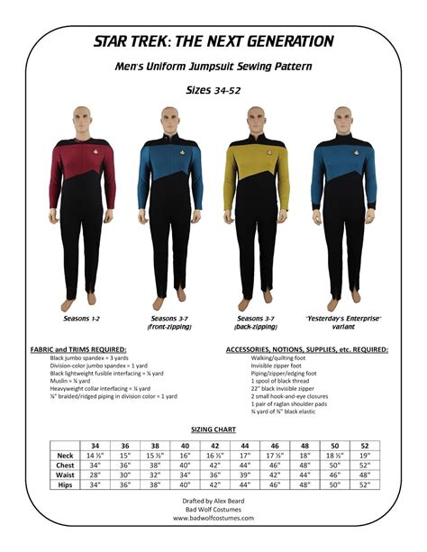 Star Trek TNG Men S Jumpsuit Sewing Pattern Jumpsuit Pattern Sewing