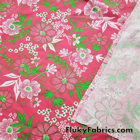 Flowers And Leaves Print On Hot Pink Swimsuit Nylon Spandex Fabric By The Yard Flukyfabrics