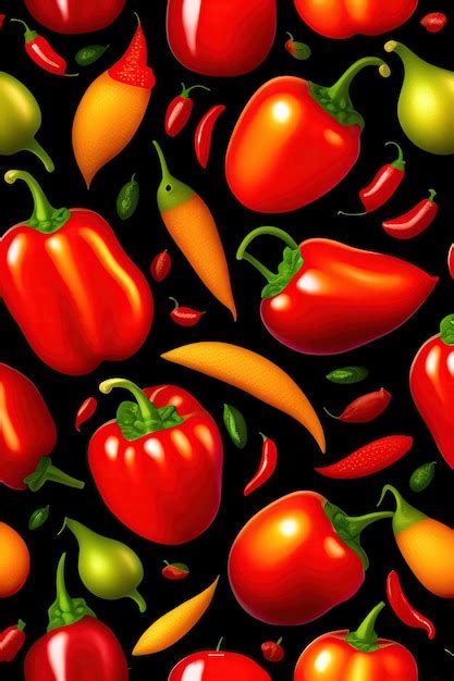 Premium Ai Image Seamless Pattern With Hot Chili Pepper On Black Background Ecological