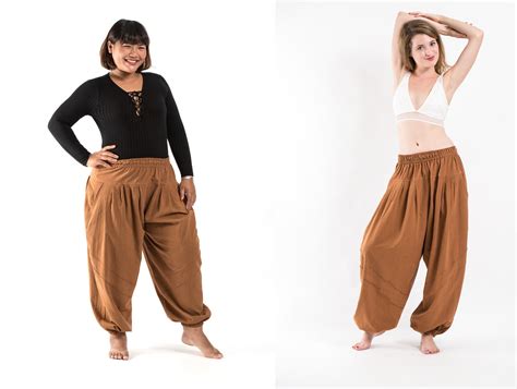 Plus Size Genie Womens Cotton Harem Pants In Brown