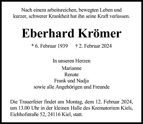 Traueranzeigen Von Eberhard Kr Mer Trauer Anzeigen De