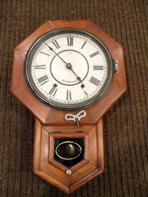 Antique Seth Thomas Regulator Wood Wall Clock Octagon Bezel Brass Pendulum Key Seththomas