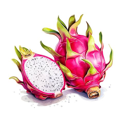 Dragon Fruit Acuarela Clipart Fondo Blanco Vector Premium