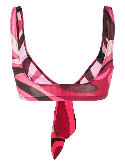 PUCCI Wave Print Bikini Top Pink FARFETCH UK