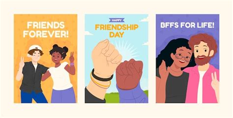 Free Vector | Flat greeting cards collection for friendship day celebration