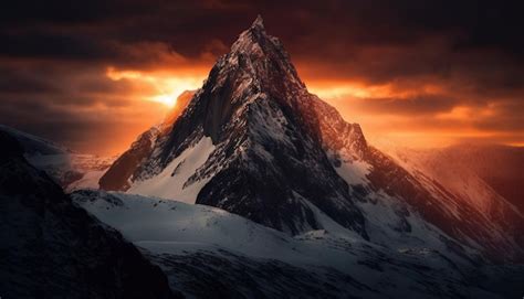 Majestic Mountain Range Under Stunning Snow Sunset Generated By AI AI