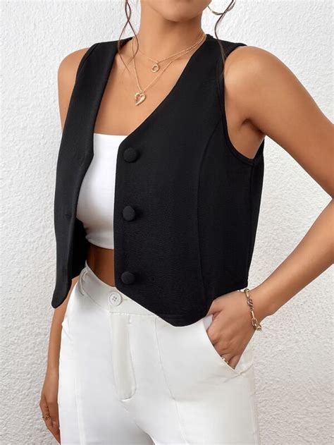 SHEIN Frenchy Solid Button Front Vest Blazer SHEIN USA