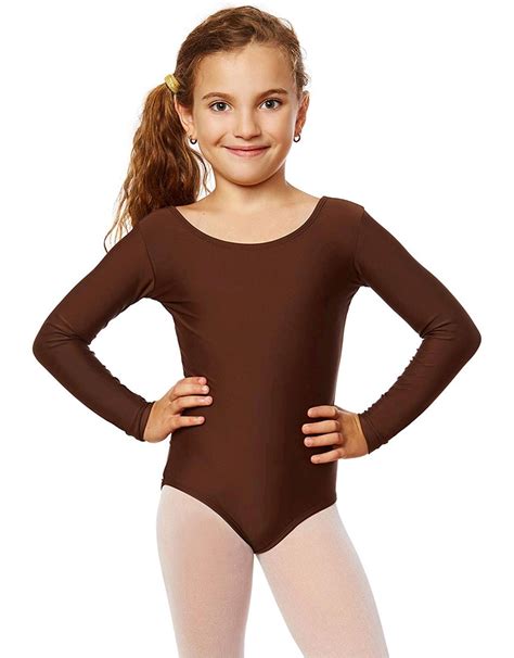 Leveret Girls Leotard Basic Long Sleeve Ballet Dance Brown Brown Size 00 Hagx 712324376616 Ebay