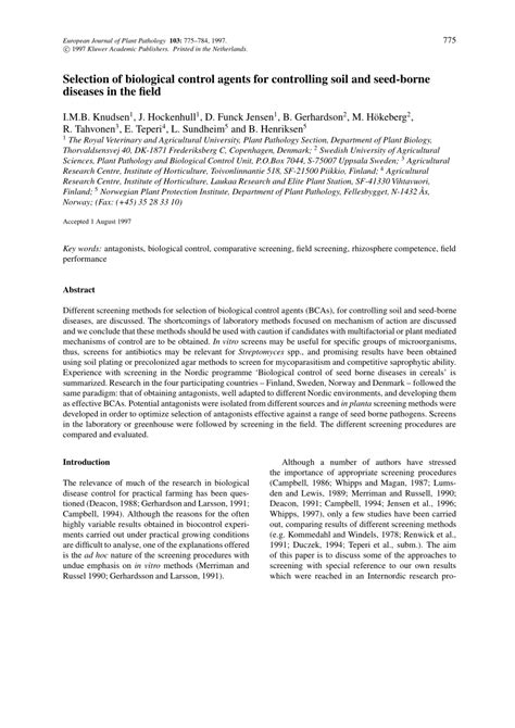 (PDF) Selection of biological control agents for controlling soil and ... 