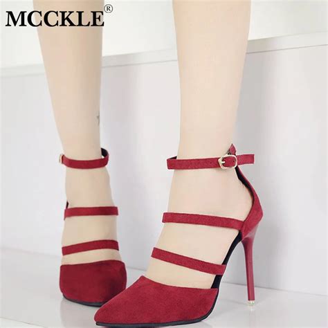 Mcckle Women Sandals Ankle Strap Summer Thin High Heels Cover Heel Sexy