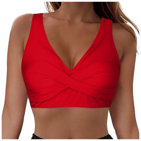 Ttuhywxi Women Swimsuit Bikini Top Wrap Self Tie Bathing Suit With Fixed Wide Straps Red Xl