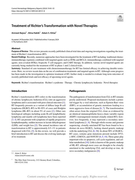 (PDF) Treatment of Richter’s Transformation with Novel Therapies