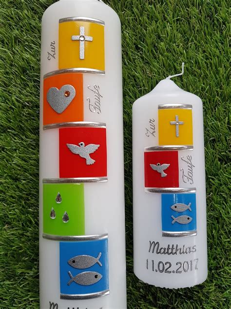 Baptism Candle Set with symbols | Etsy