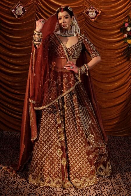 Buy Brown Lehenga And Blouse Raw Silk Embellished Taj Cutdana