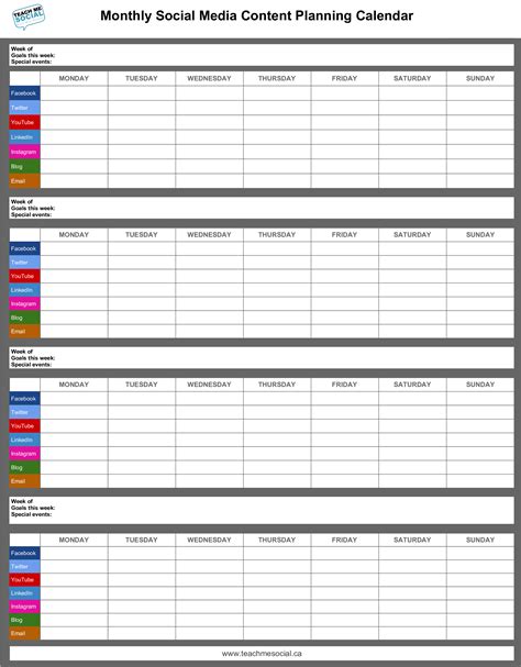 Printable Monthly Social Media Calendar Template Printable Templates