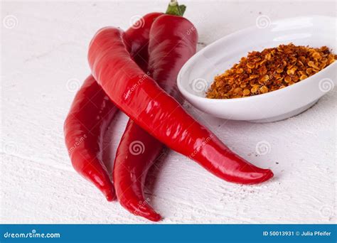 Fresh Red And Yellow Chili Peppers With Spice Stock Image Image Of