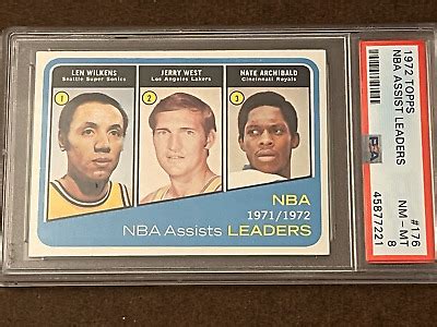 1972 73 Topps 176 NBA Assist Leaders Wilkens West Archibald PSA 8